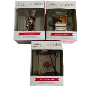 Hallmark Wizarding World Of Harry Potter, Books and Wand, Map Ornaments Lot 3
